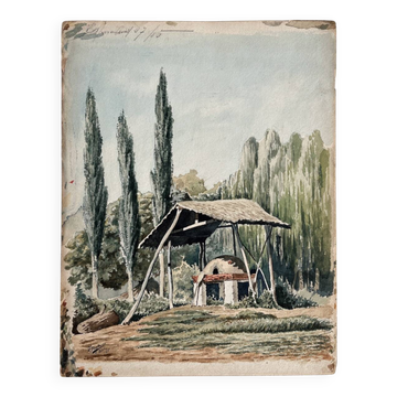 Old watercolor rural landscape dated 1885