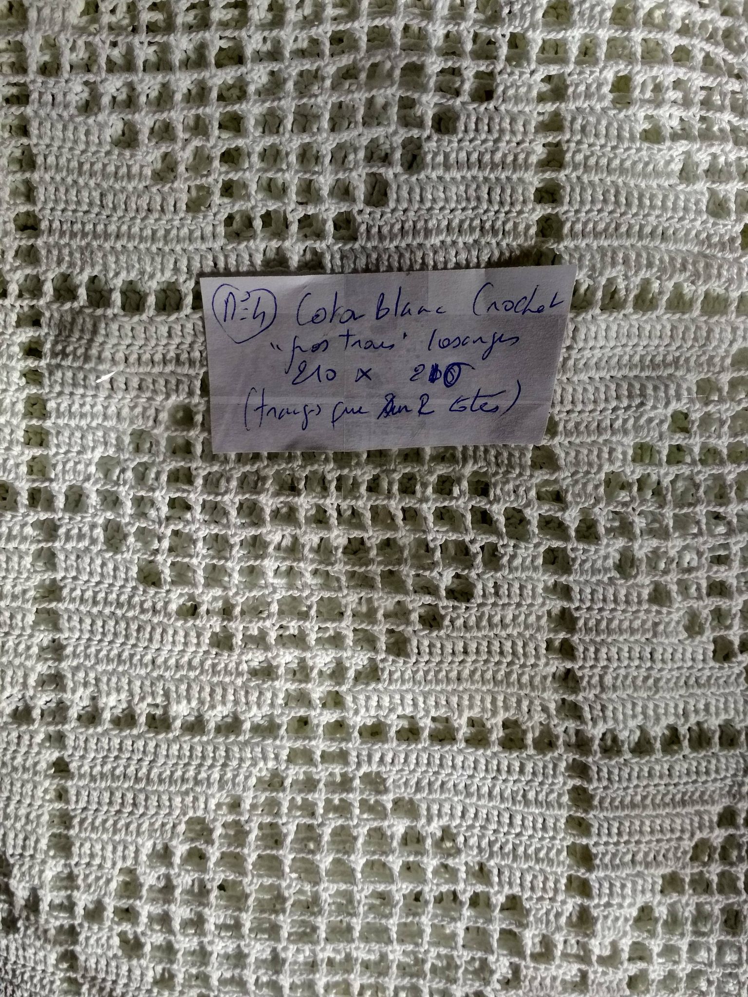Dessus de lit en coton blanc , Ancien jeté de lit en crochet , couvre lit coton blanc