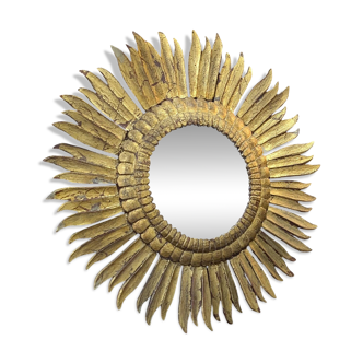 Miroir vintage en bois doré Sunburst des années 1970