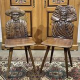 Pair of Alsatian walnut chairs from the 1930s