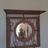 Rattan wall-mounted coat rack with mirror