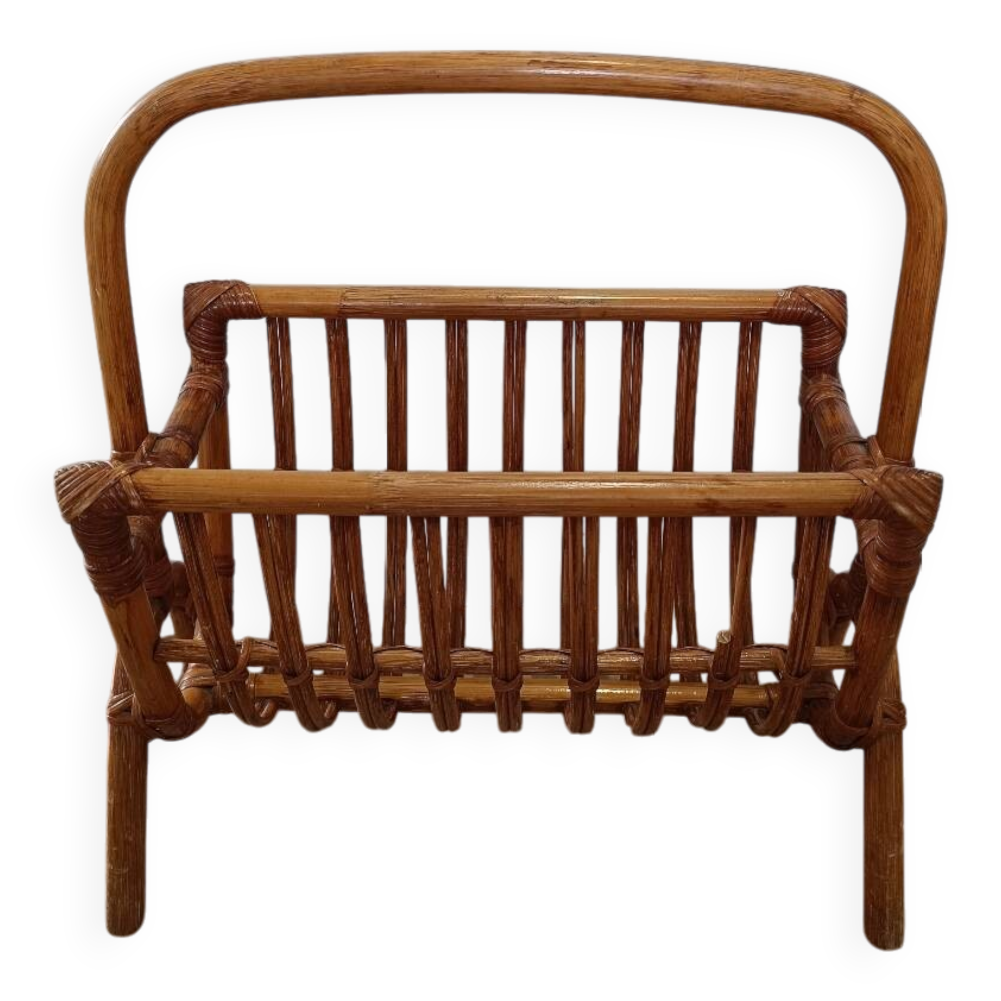 Vintage rattan wicker magazine rack