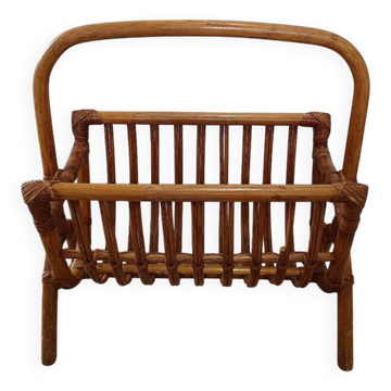 Vintage rattan wicker magazine rack
