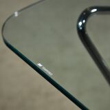 1970's Italian Coffee Table with Tempered Glass on Chrome Zig-Zag Frame