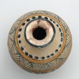 Vintage vase shaped terracotta ball with handheld paint decoration polychrome signed