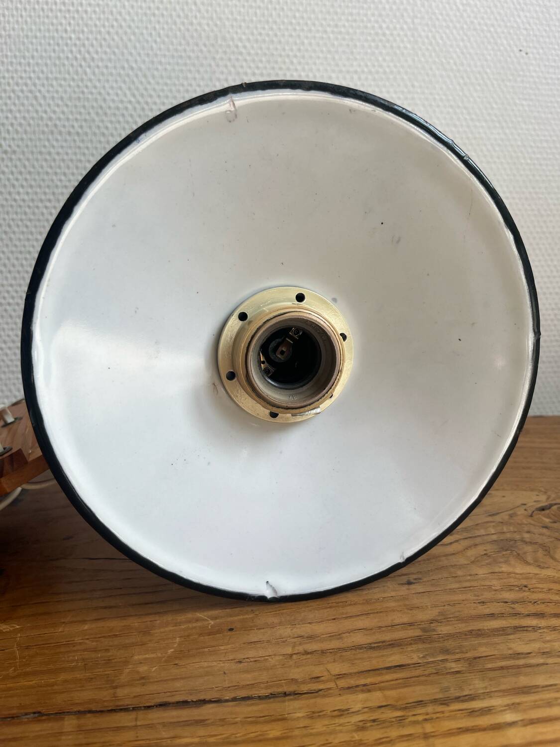 Accordion lamp, wall light, wooden reading light with enameled sheet metal
