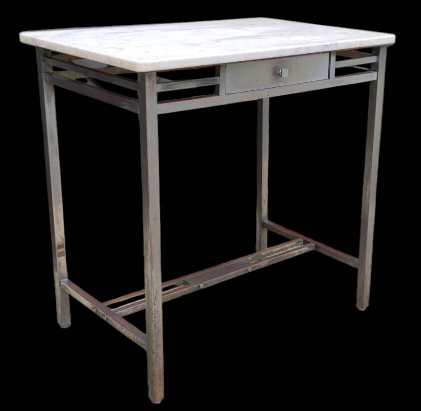 Bureau table d appoint Art Déco cuivre nikelé et marbre blanc
