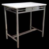 Art Deco side table desk in nickel-plated copper and white marble