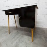 Baumann desk and its matching chair 1960 formica wood and black with green seat