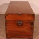 19th-century camphor wood marine chest with double locks and tray in