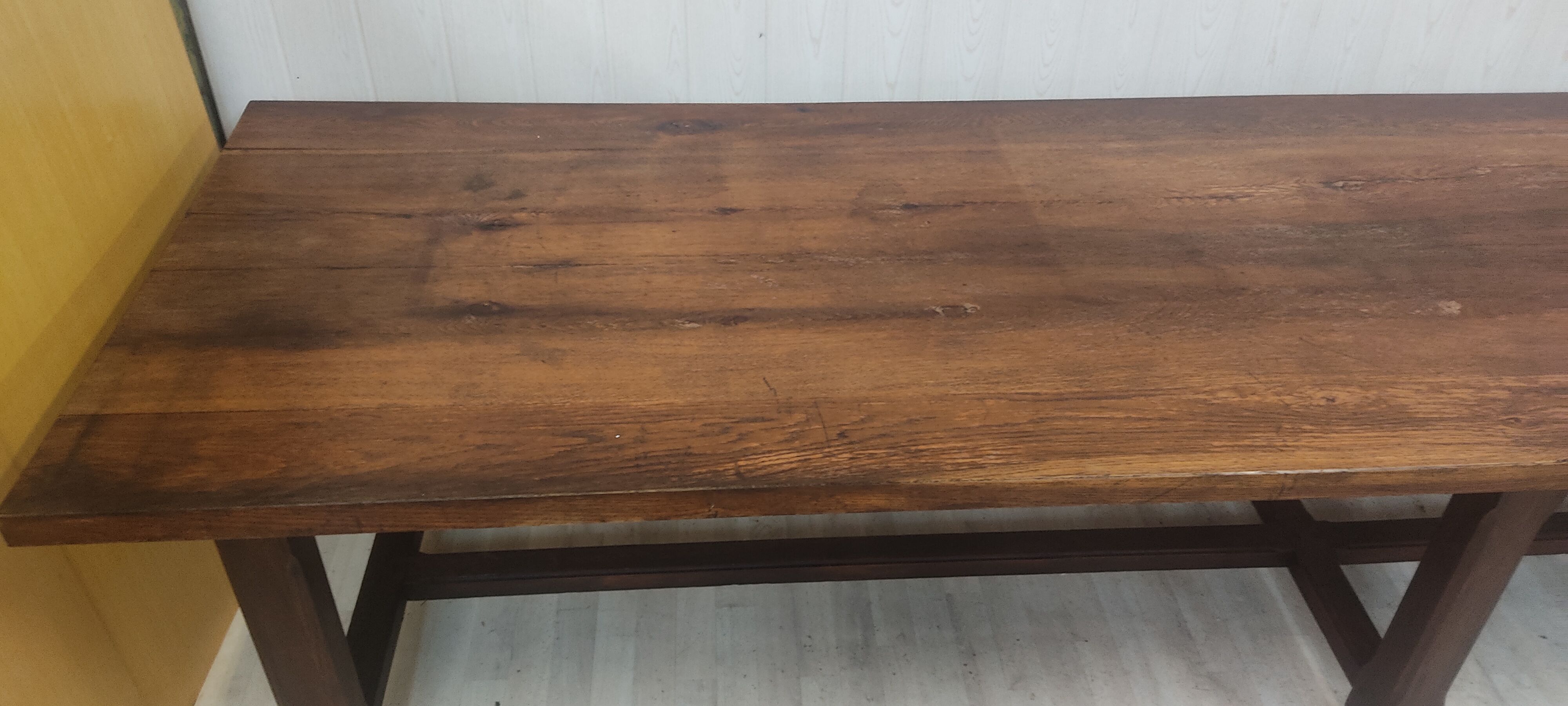 Farmhouse table 3m60 extendable solid oak and its two benches