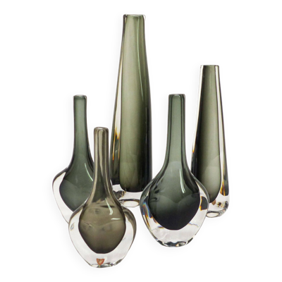 Collection de 5 vases Scandinaves en verre sommerso Nils Landberg pour Orrefors