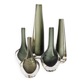 Collection de 5 vases Scandinaves en verre sommerso Nils Landberg pour Orrefors