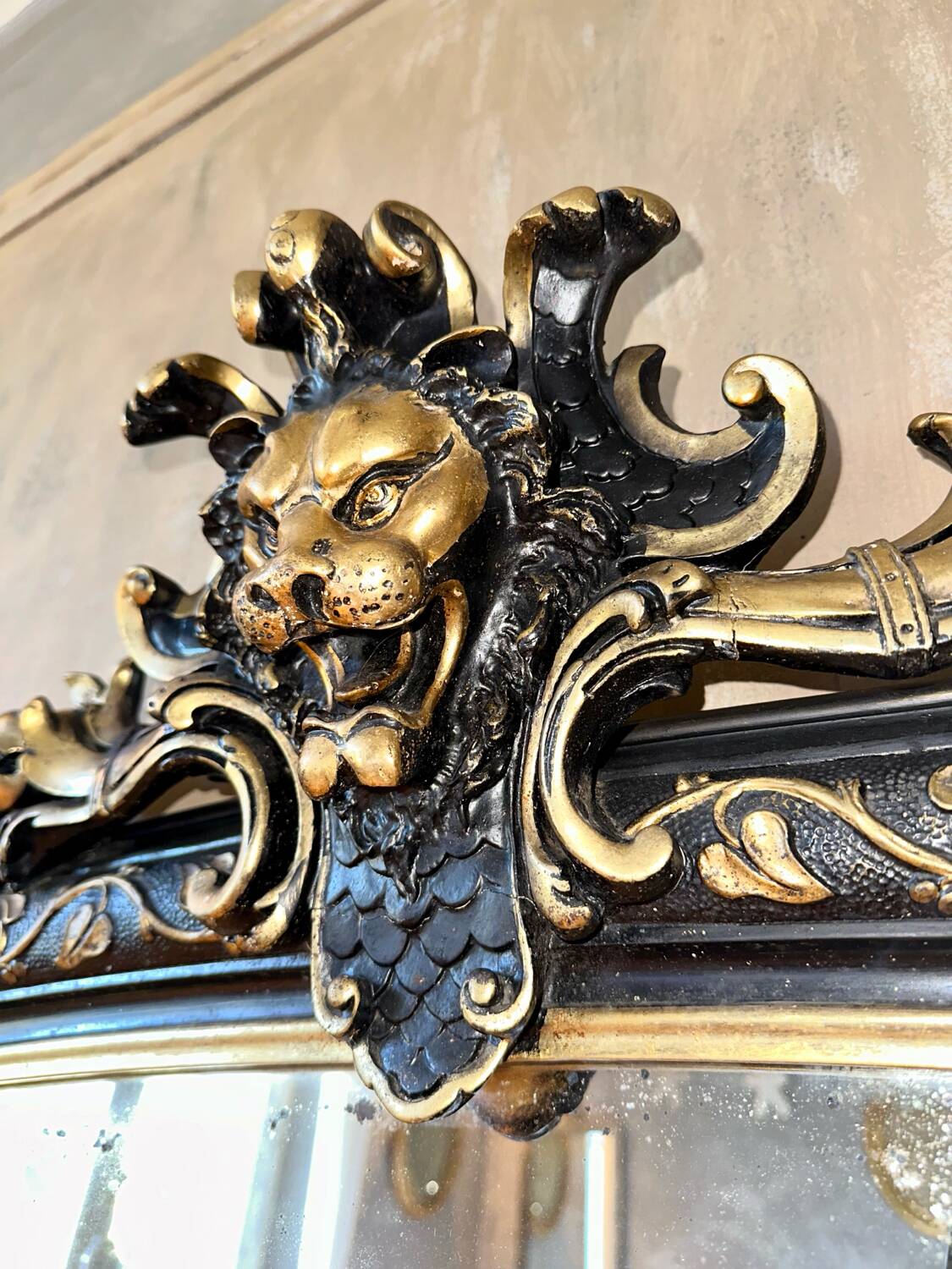 Antique Napoleon III pediment mirror