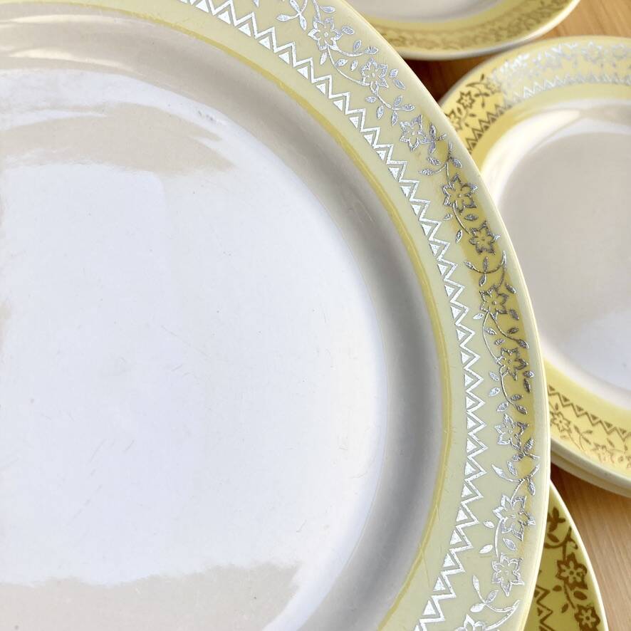 8 vintage yellow dessert plates