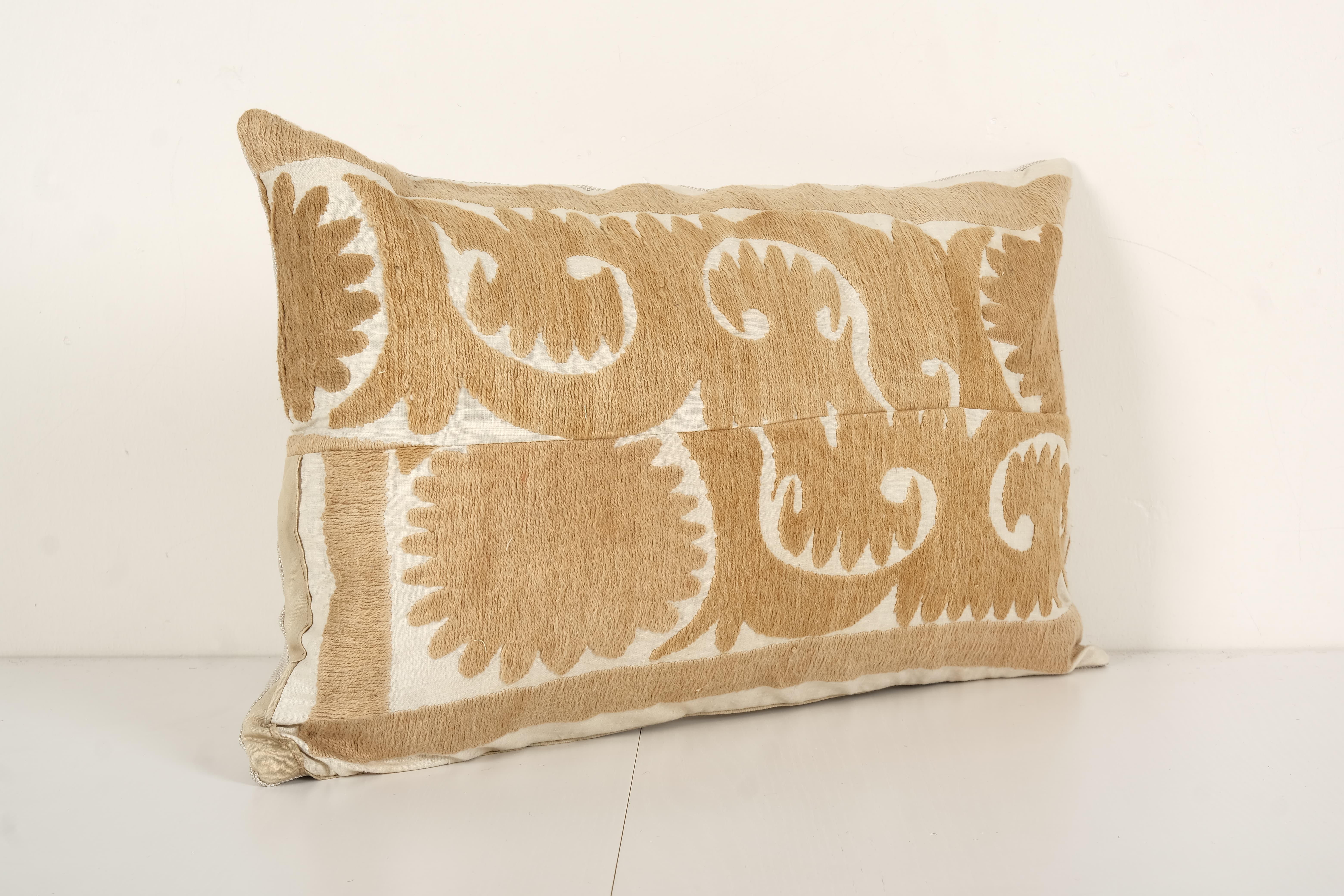 Uzbek Faded Yellow Suzani Cushion Cover, Suzani Pillow Case Made from a 19th Century Suzani, Mid