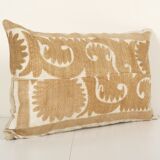 Uzbek Faded Yellow Suzani Cushion Cover, Suzani Pillow Case Made from a 19th Century Suzani, Mid