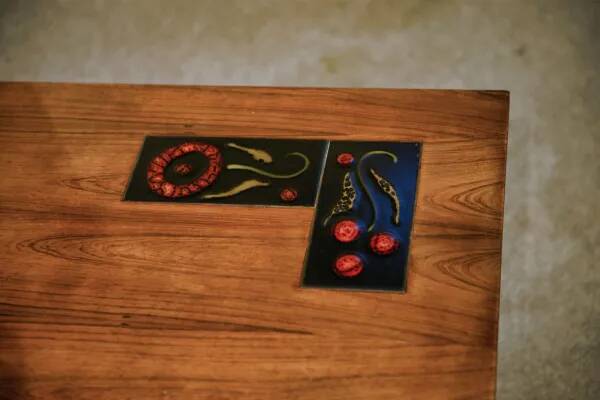 1960s designer coffee table in rosewood and ceramic