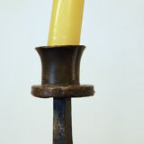 Brutalist wrought iron candle holder beaten
