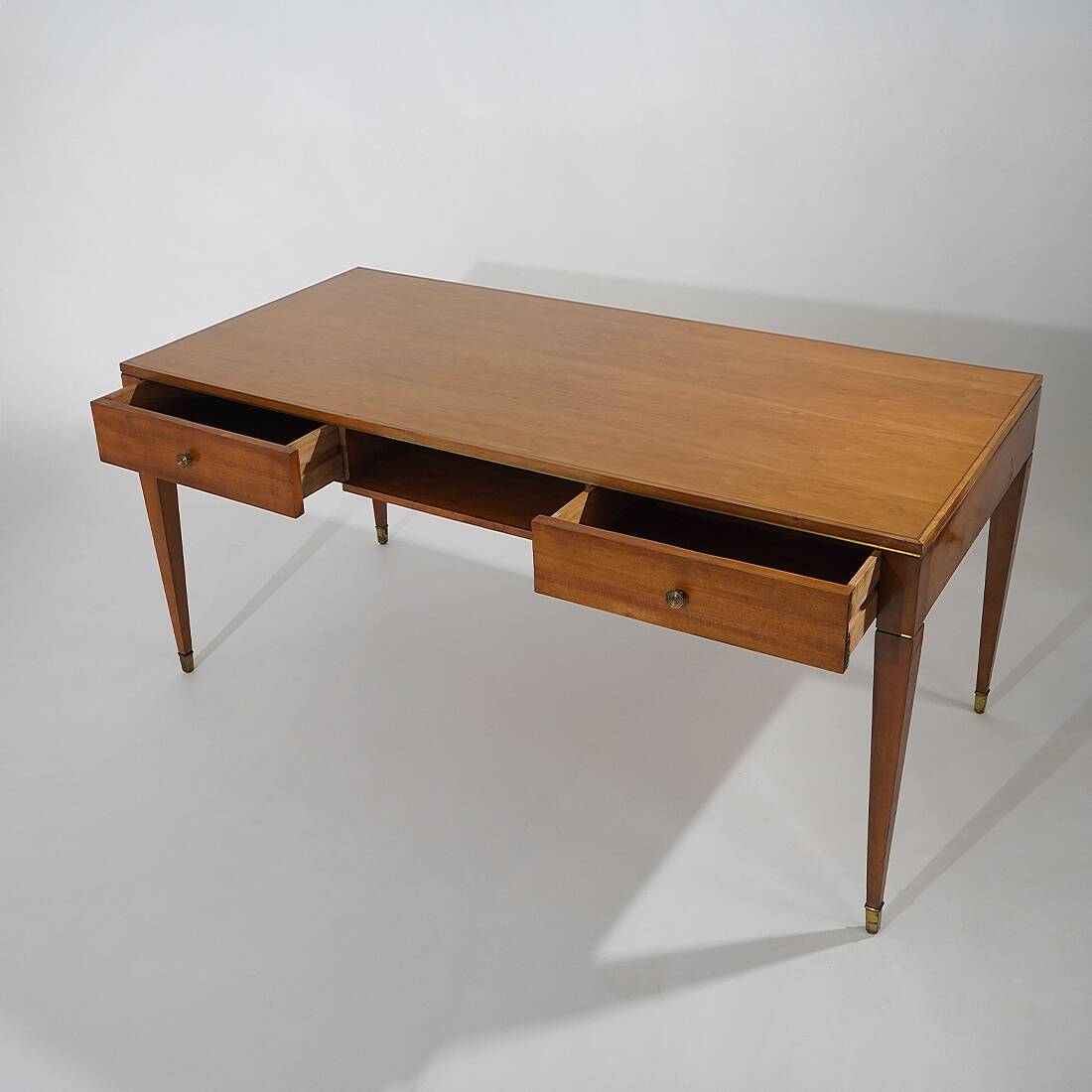 Walnut desk with brass details, 1950s
