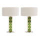Mid Modern Style Pair of Brass Italian Table Lamps with Green Murano Glass