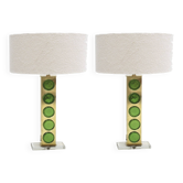Paire de lampes de table en laiton italien de style mid-century avec verre de Murano vert.