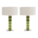 Mid Modern Style Pair of Brass Italian Table Lamps with Green Murano Glass