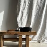 Solid wood bench with openwork base crossed by a cylinder - Mango wood
