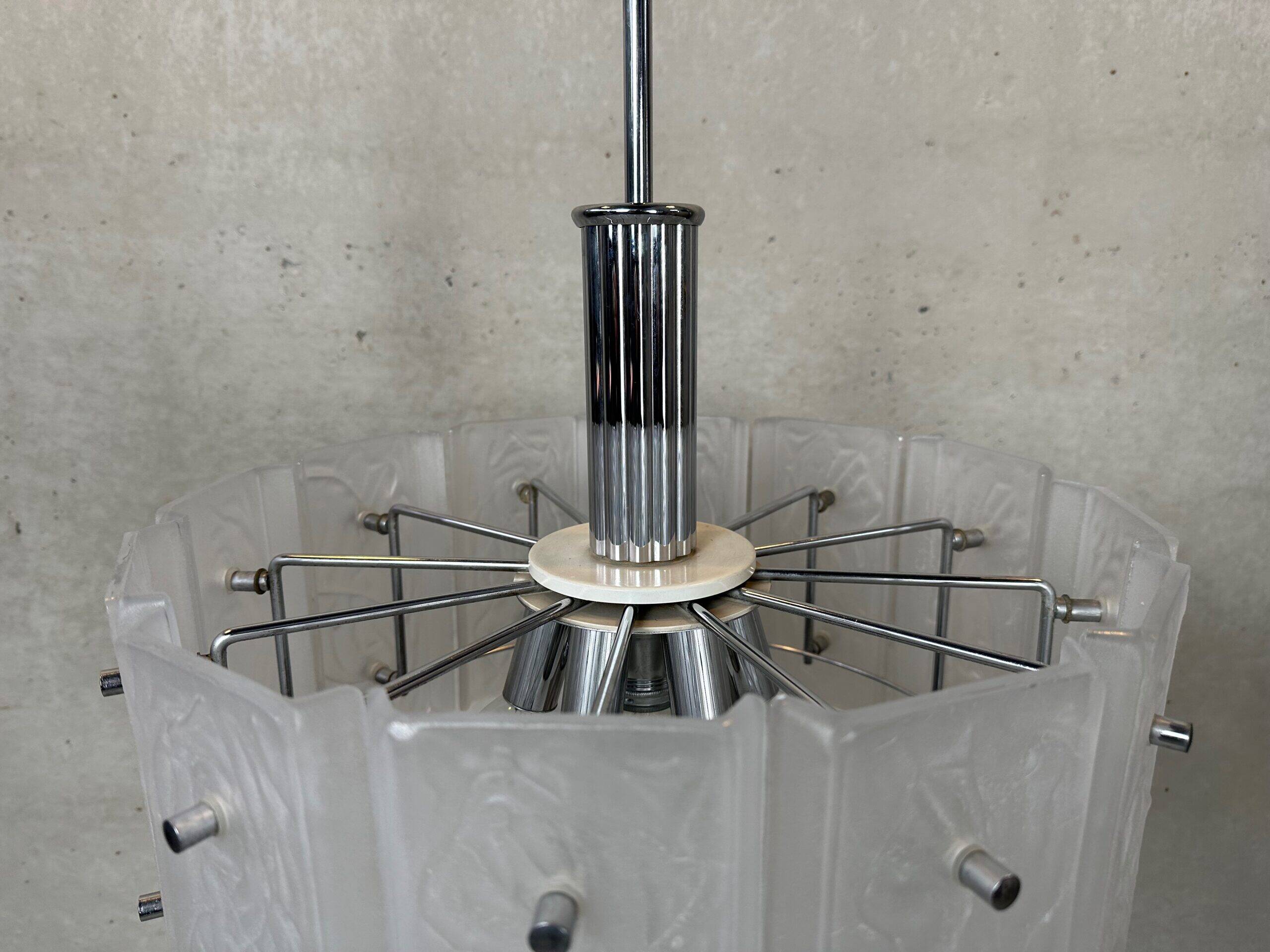 Vintage 1970s pendant lamp – glass/chrome
