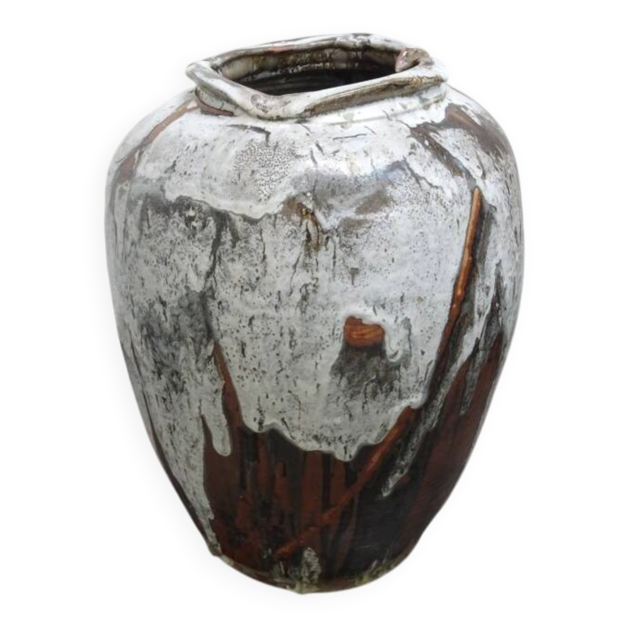 Très grand pot de jardin terre cuite glacurée 1970