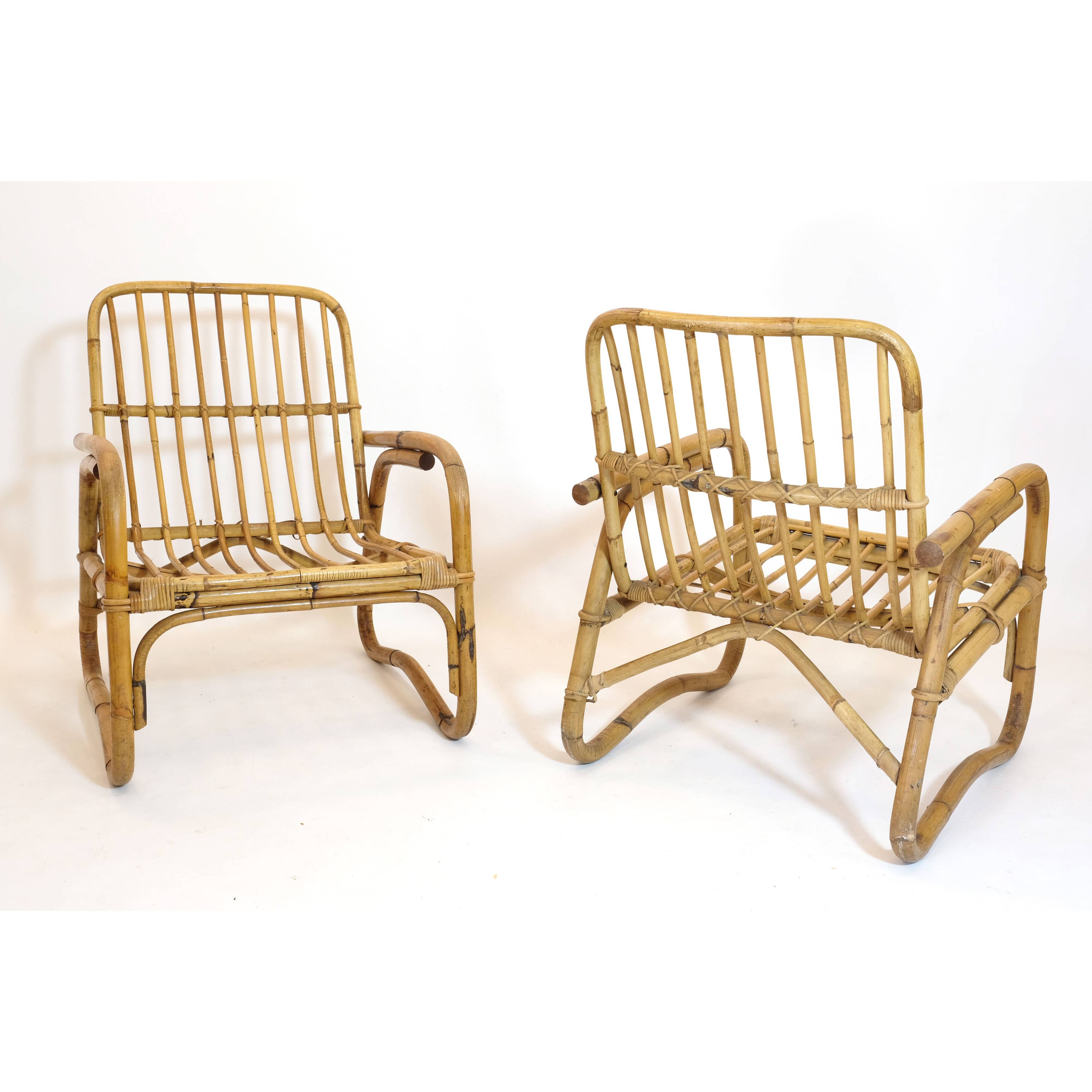 Pair of large Italian rattan armchairs from the 60s.