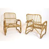 Pair of large Italian rattan armchairs from the 60s.