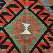 Kilim vintage anatolien tons bleu, vert et rouge géométrique, 160x317 Cm