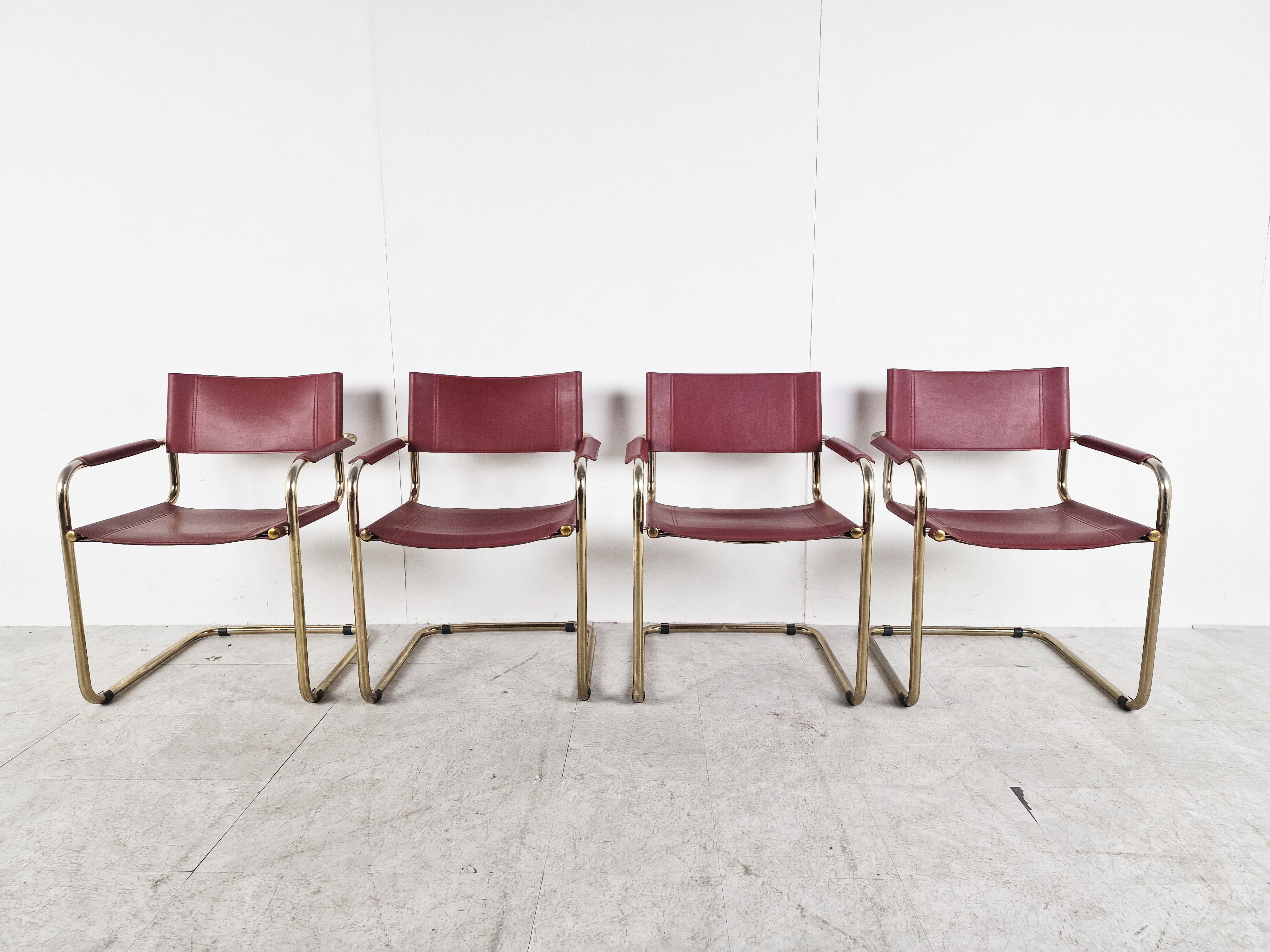 Red leather bauhaus design dining chairs - 1980