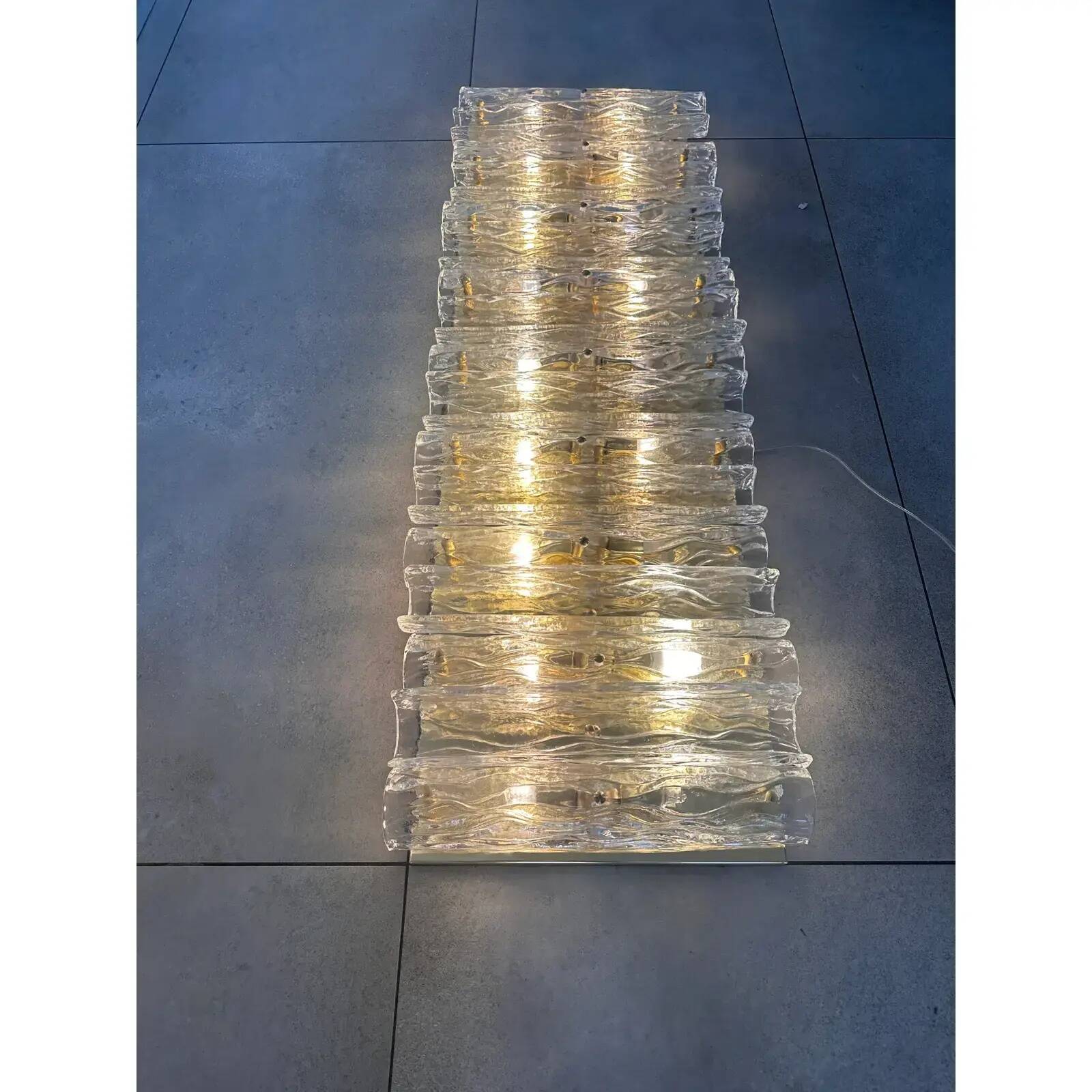 Contemporary Brass and Murano Glass Flush Mount Wall Sconces — Pair