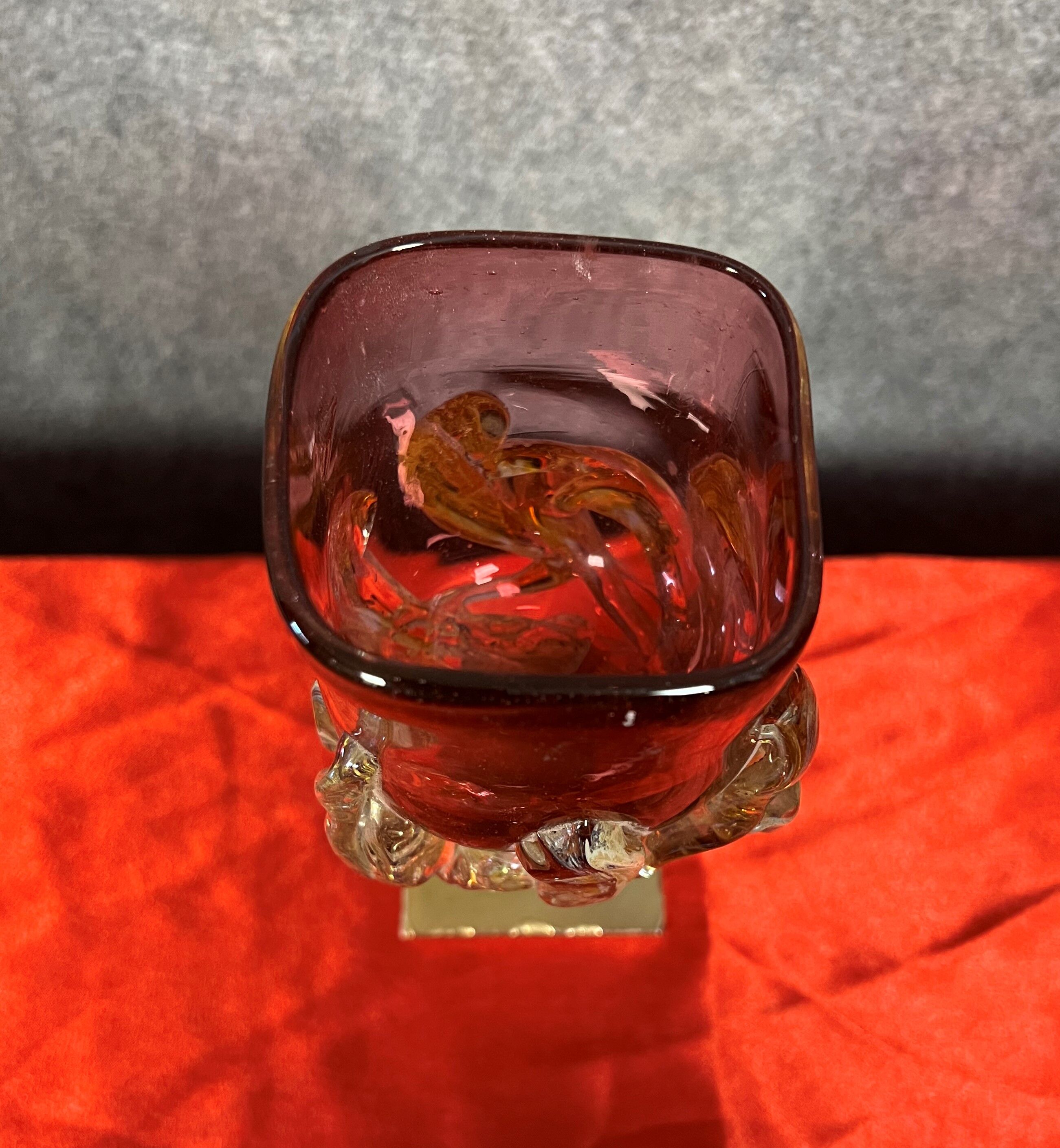 Fabienne Picaud: pink glass vase with amber applied decorations