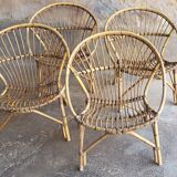 Salon, fauteuil et table en rotin 1960's