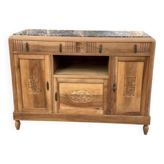 Renovated art deco sideboard in solid oak and marble