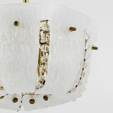 J.T. Kalmar Petite curved suspension basket, brass and glass, Austria, 1950s