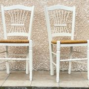 Paire de chaises paillées blanches vintage