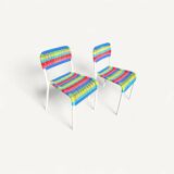 Pair of children's chairs with Ikea Fargglad scoubidou pattern