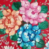 Old Red Plate Signed - Hand-Painted Floral Decoration