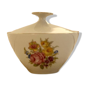 Vintage white porcelain sugar bowl and cottage core floral pattern