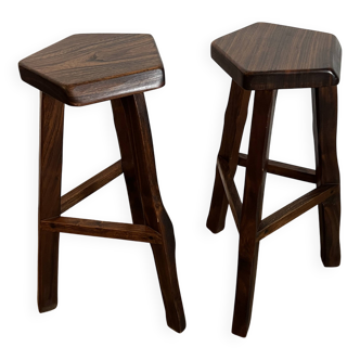 Pair of high tripod stools in Aranjou elm