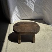 Small stool, oval solid teak accent stool wabi-sabi H26 47x33.