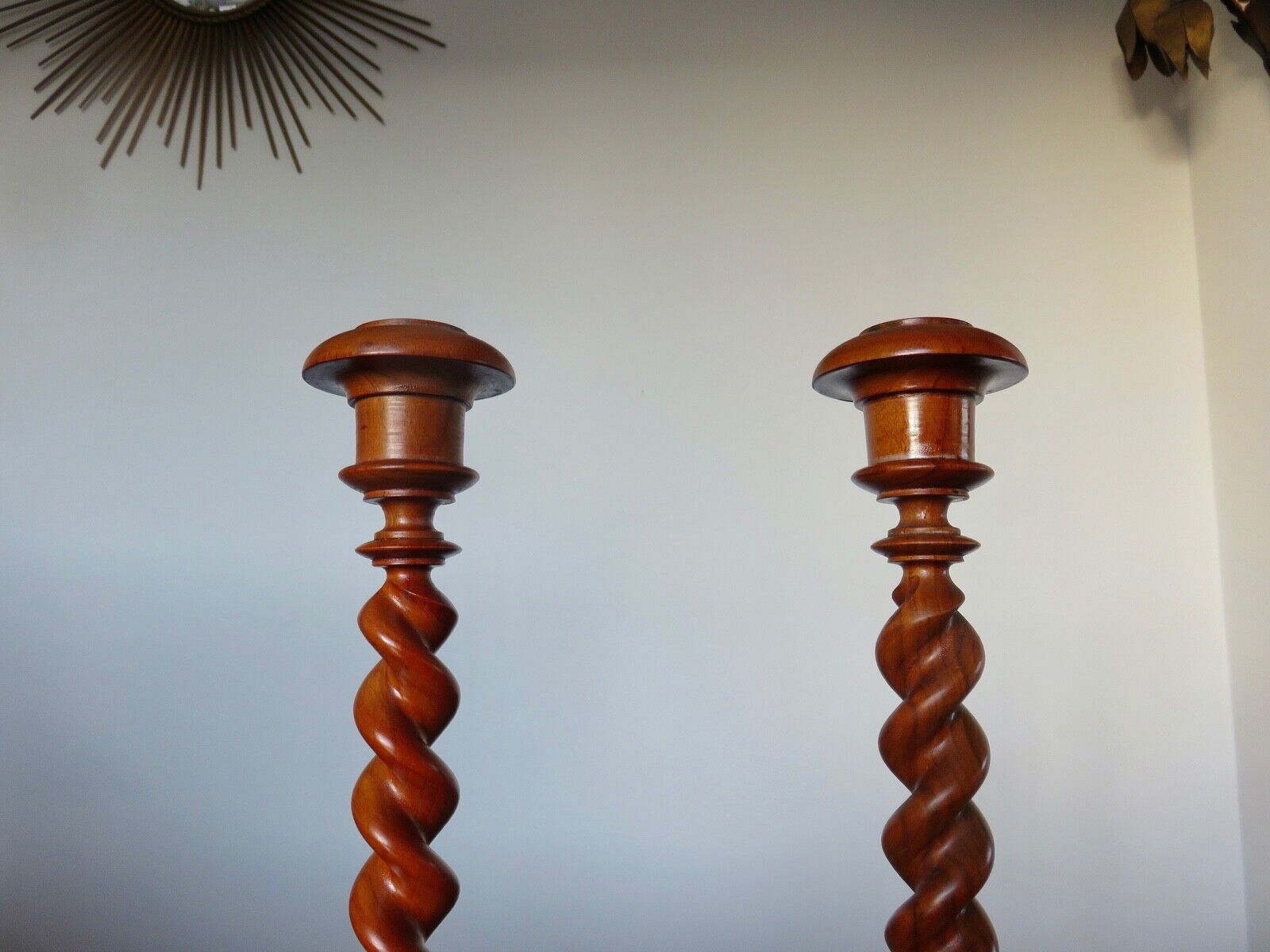 Pair of wooden candle holders turned art deco
