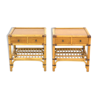 Set de 2 tables de chevet en rotin, DUX, Suède, 1960