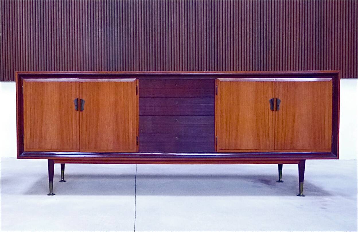 Large Italian Mid-Century Sideboard with Brass Details, 1950s