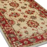 Traditional Cream Wool Rug, Small Red Floral Oriental Carpet 86x123 cm
