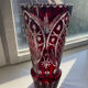 Hand-cut crystal vase, Bohemian or Polish - Vintage - Ruby/Cranberry